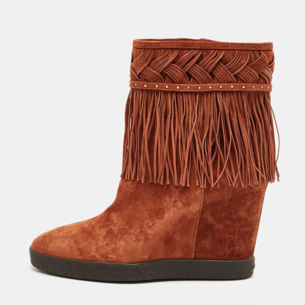 Le Silla Brown Suede Fringe Wedge Ankle Boots Size 38 Le Silla Brown Suede Fringe Wedge Ankle Boots Size 38