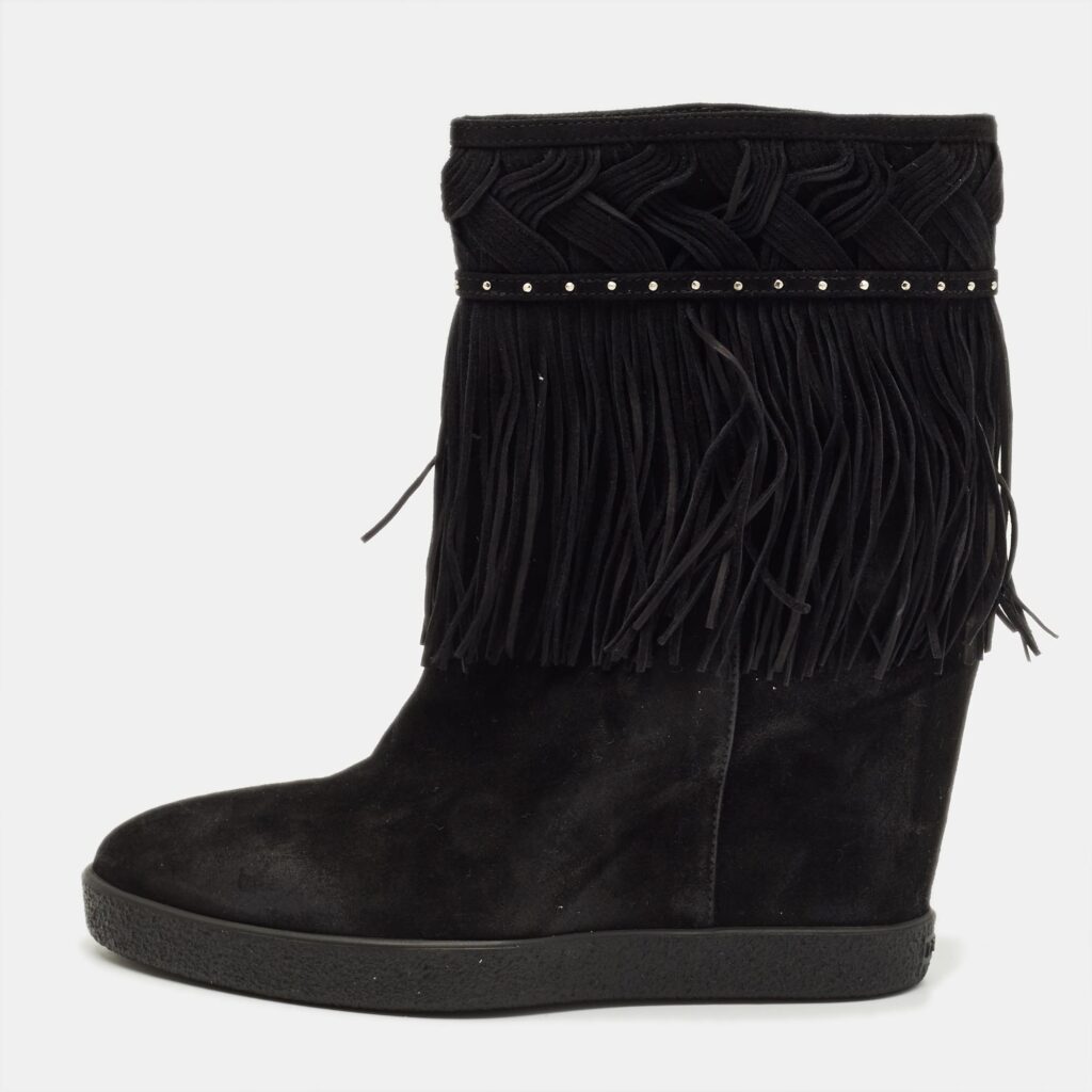 Le Silla Black Suede Fringe Wedge Ankle Boots Size 37 Le Silla Black Suede Fringe Wedge Ankle Boots Size 37