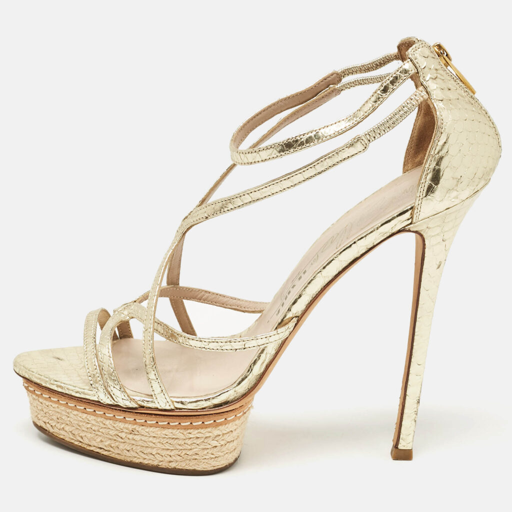 Le Silla Gold Leather and Embossed Python Espadrille Platform Strappy Sandals Size 40 Le Silla Gold Leather and Embossed Python Espadrille Platform Strappy Sandals Size 40