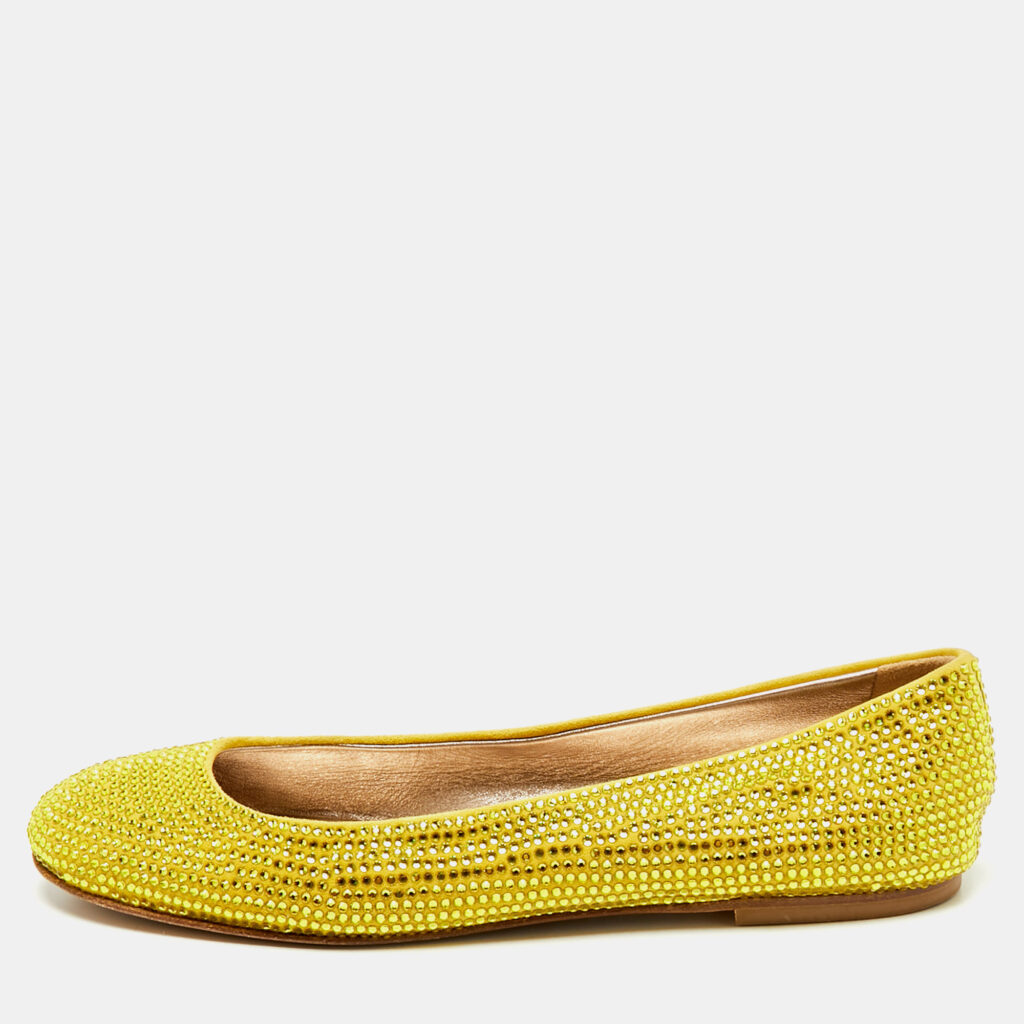 Le Silla Yellow Suede Crystal Embellished Ballet Flats Size 39 Le Silla Yellow Suede Crystal Embellished Ballet Flats Size 39