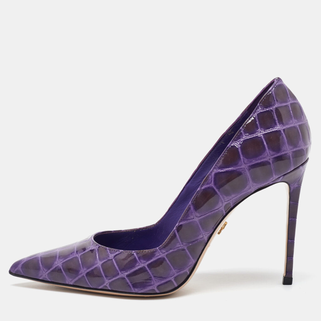Le Silla Purple Croc Embossed Patent Leather Pointed Toe Pumps Size 36.5
