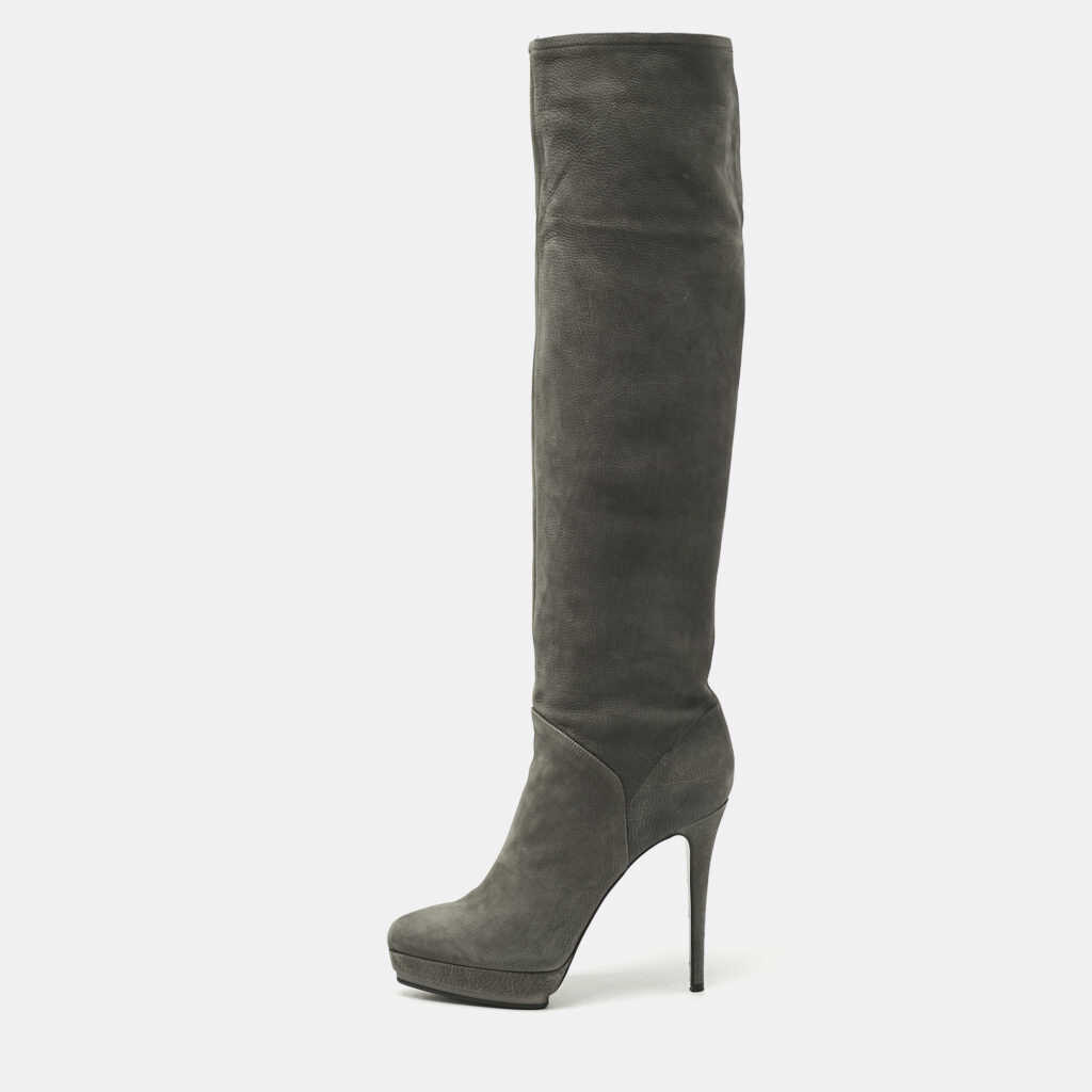 Le Silla Grey Nubuck Leather Velour Knee Length Boots Size 38 Le Silla Grey Nubuck Leather Velour Knee Length Boots Size 38