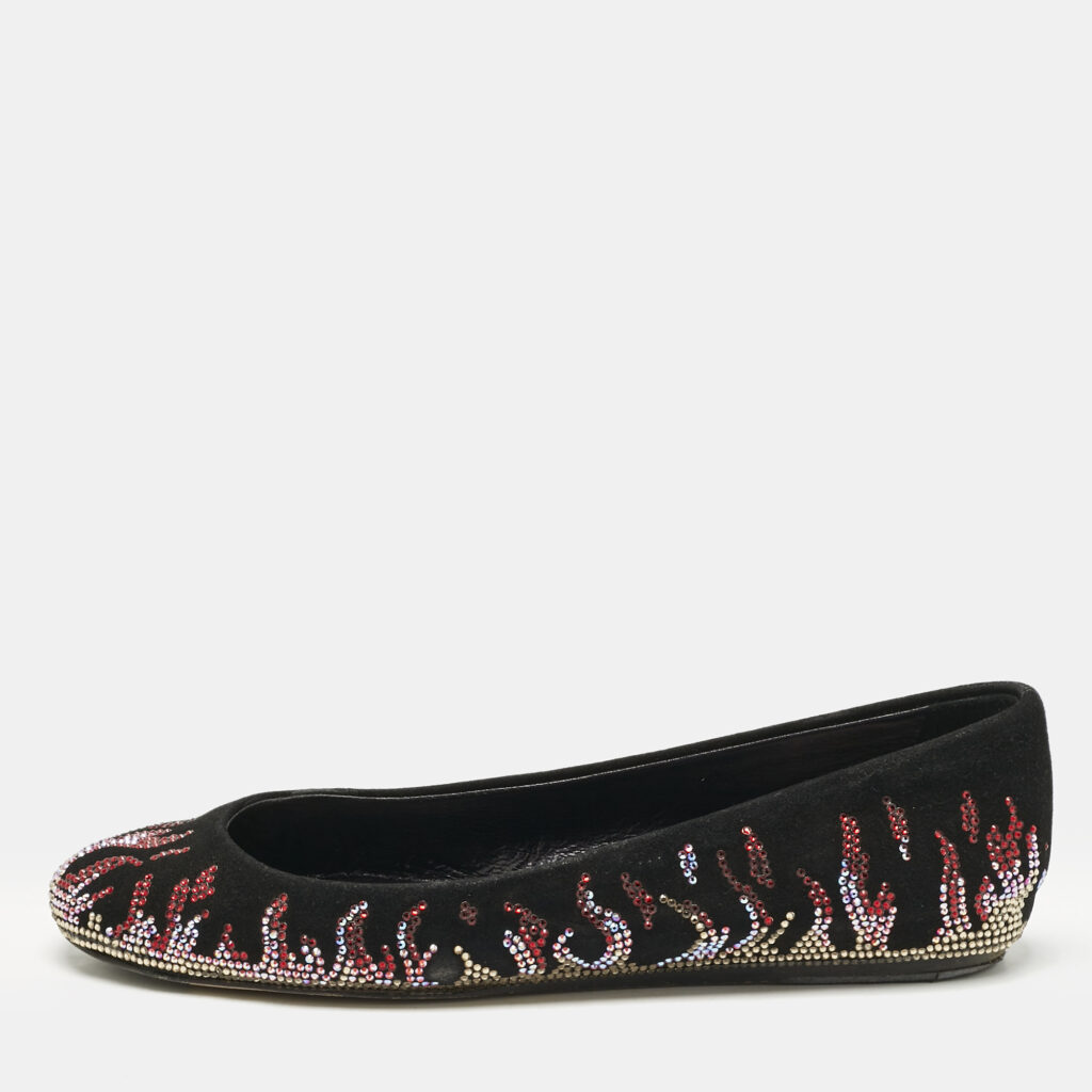 Le Silla Black Suede Fire Crystals Embellished Ballet Flats Size 36 Le Silla Black Suede Fire Crystals Embellished Ballet Flats Size 36