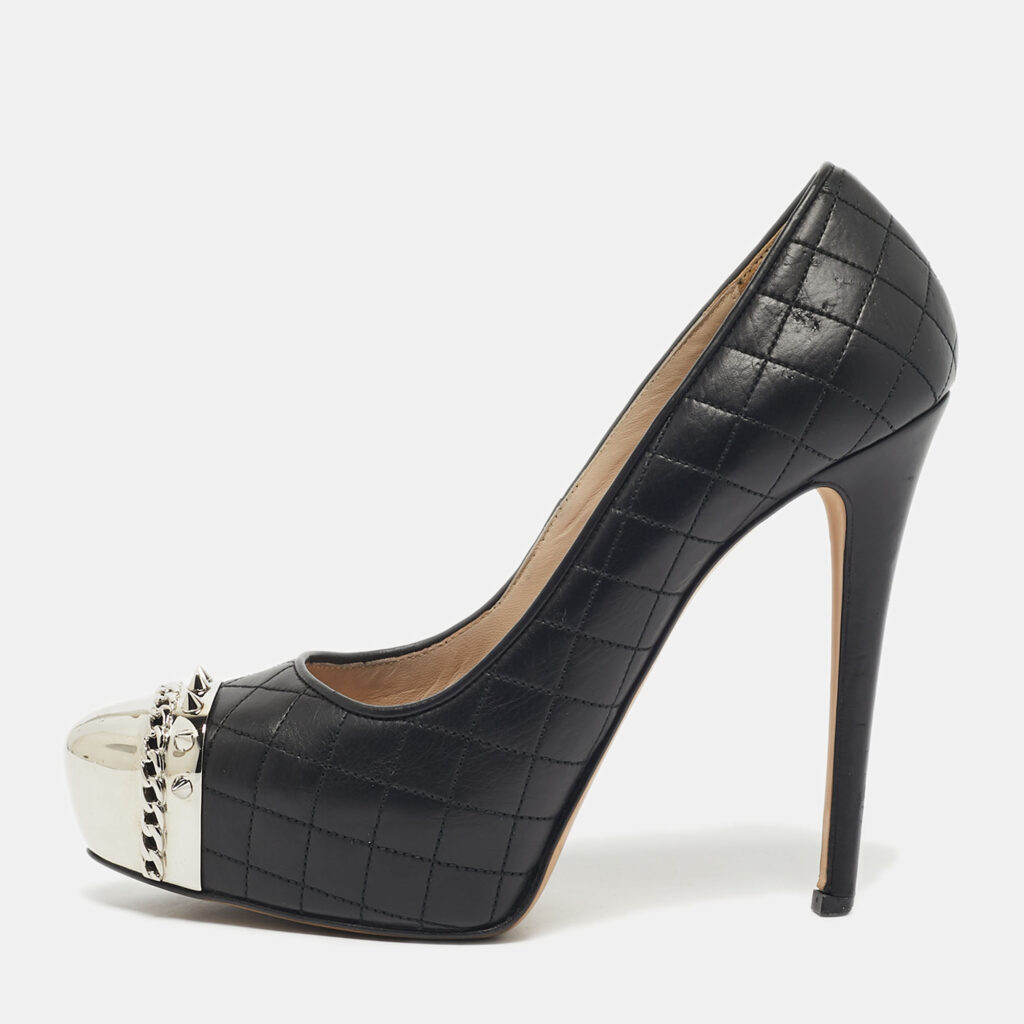 Le Silla Black Quilted Leather Spikes Platform Pumps Size 36.5