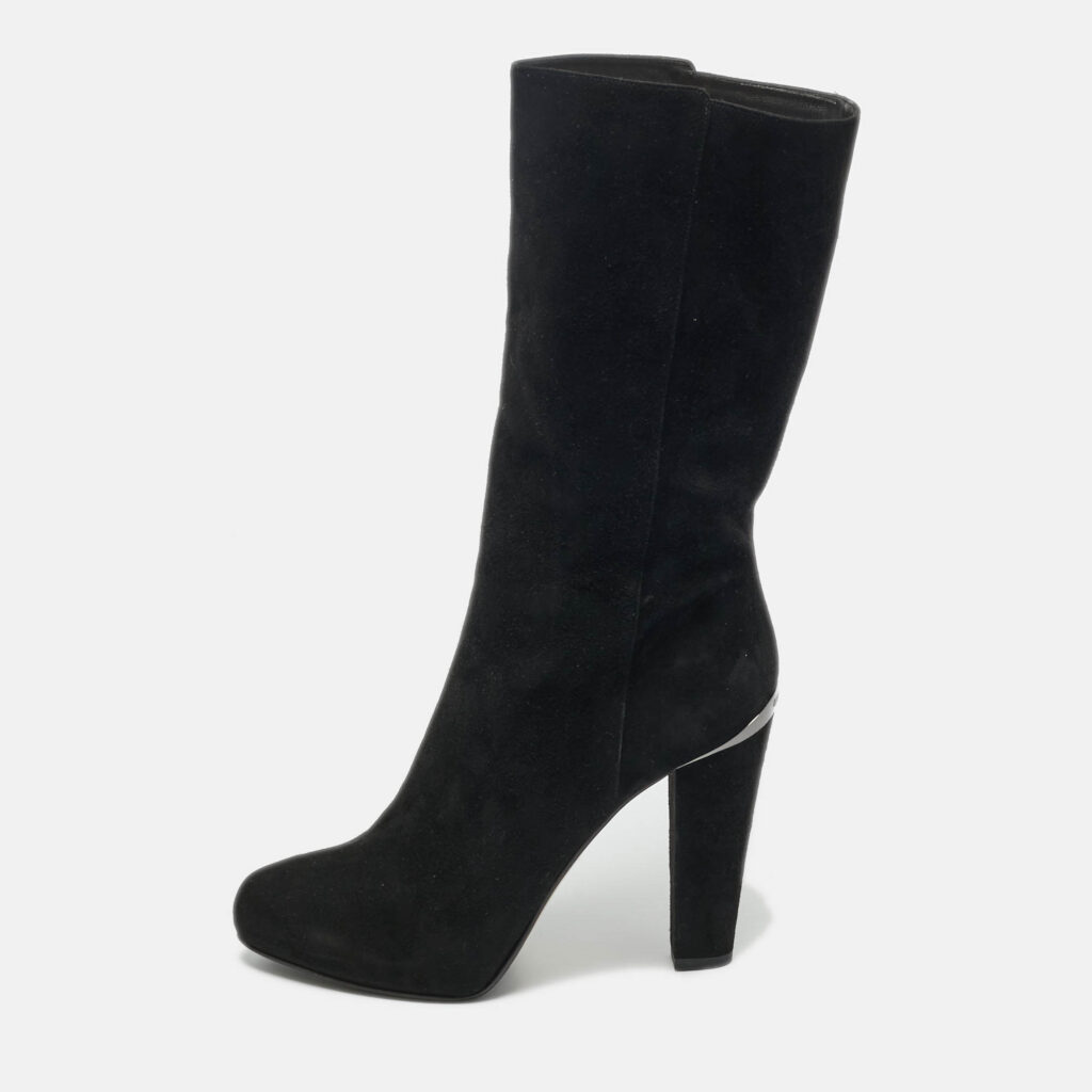 luxury-women-le-silla-used-shoes-p1220837-001-1.jpg Le Silla Black Suede Zip Up Mid Calf Boots Size 41