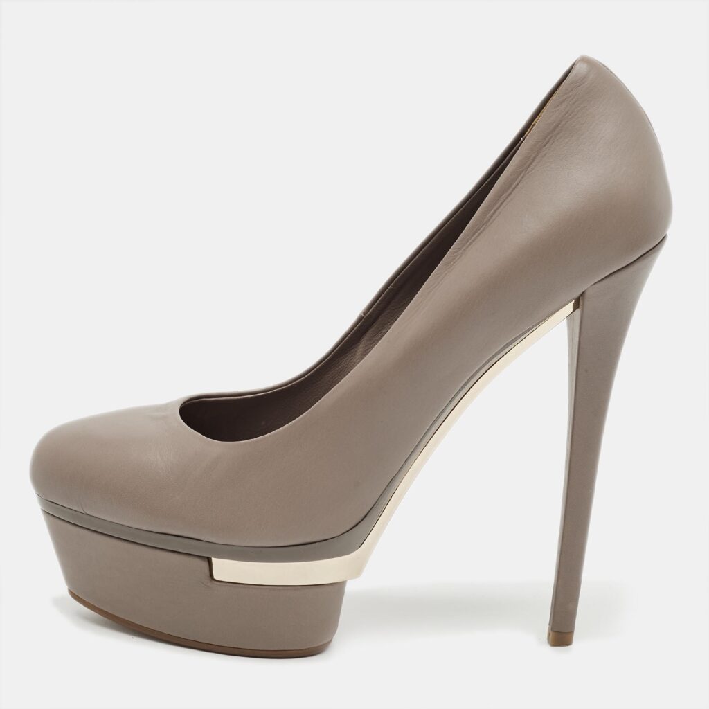 Le Silla Grey Leather Round Toe Platform Pumps Size 40