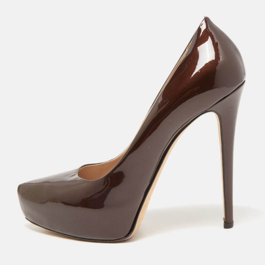 luxury-women-le-silla-used-shoes-p811122-001-1.jpg Le Silla Brown Patent Leather Pumps Size 38