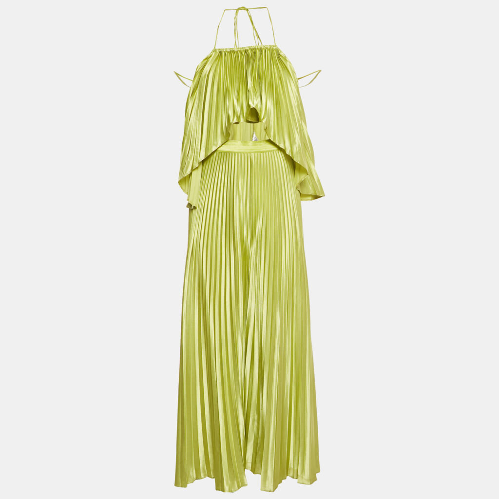 luxury-women-lide-used-clothes-p1186543-002-1.jpg Li Dee Green Satin Pleated Biscous Top & Pants Set XS