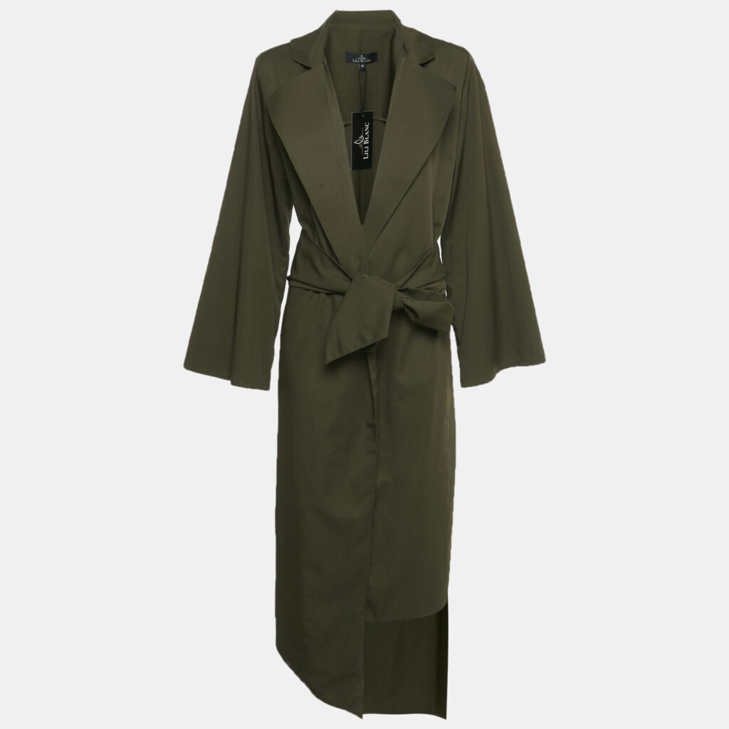 Lili Blanc Green Gabardine Belted Coat M Lili Blanc Green Gabardine Belted Coat M