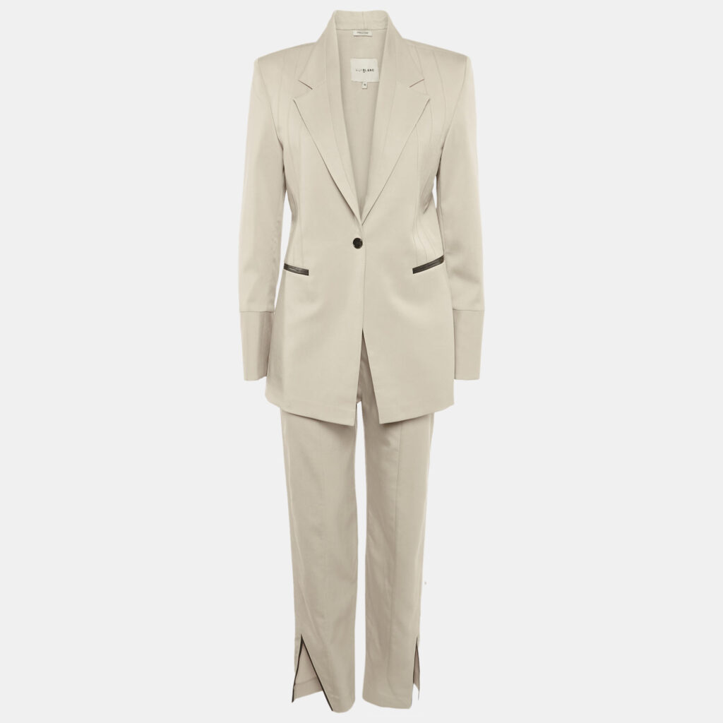 luxury-women-lili-blanc-used-clothes-p1208267-002-1.jpg Lili Blanc Beige Crepe Leather Trim Pants Suits M