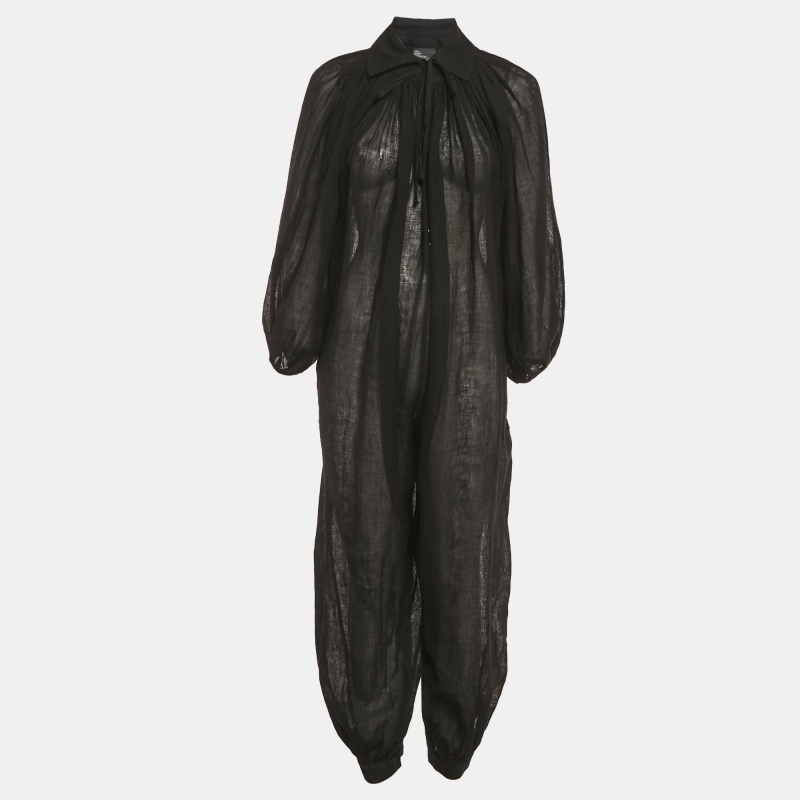 luxury-women-lisa-marie-fernandez-used-clothes-p1031953-1752121567-009-1.jpg Lisa Marie Fernandez Black Organic Linen Belted Sheer Jumpsuit M