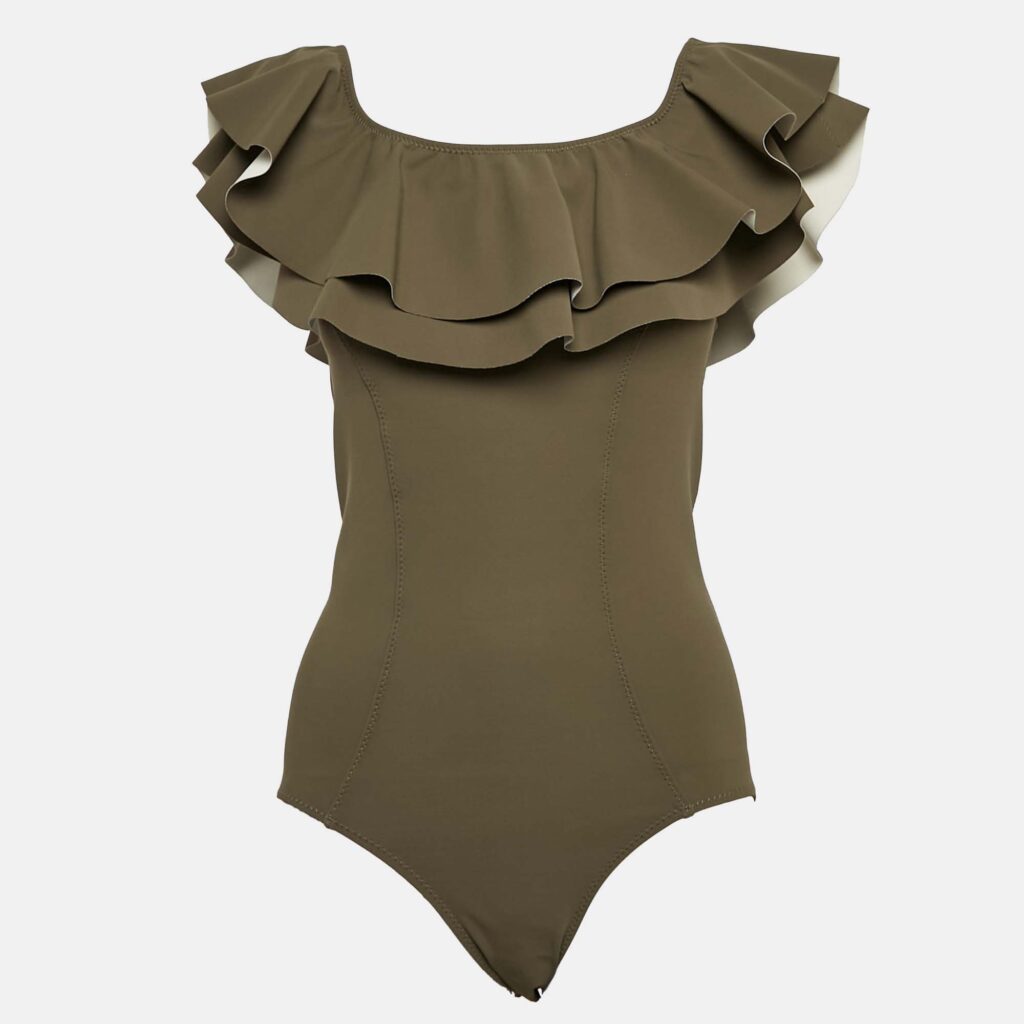 Lisa Marie Fernandez Green Jersey Ruffled Swimsuit M Lisa Marie Fernandez Green Jersey Ruffled Swimsuit M