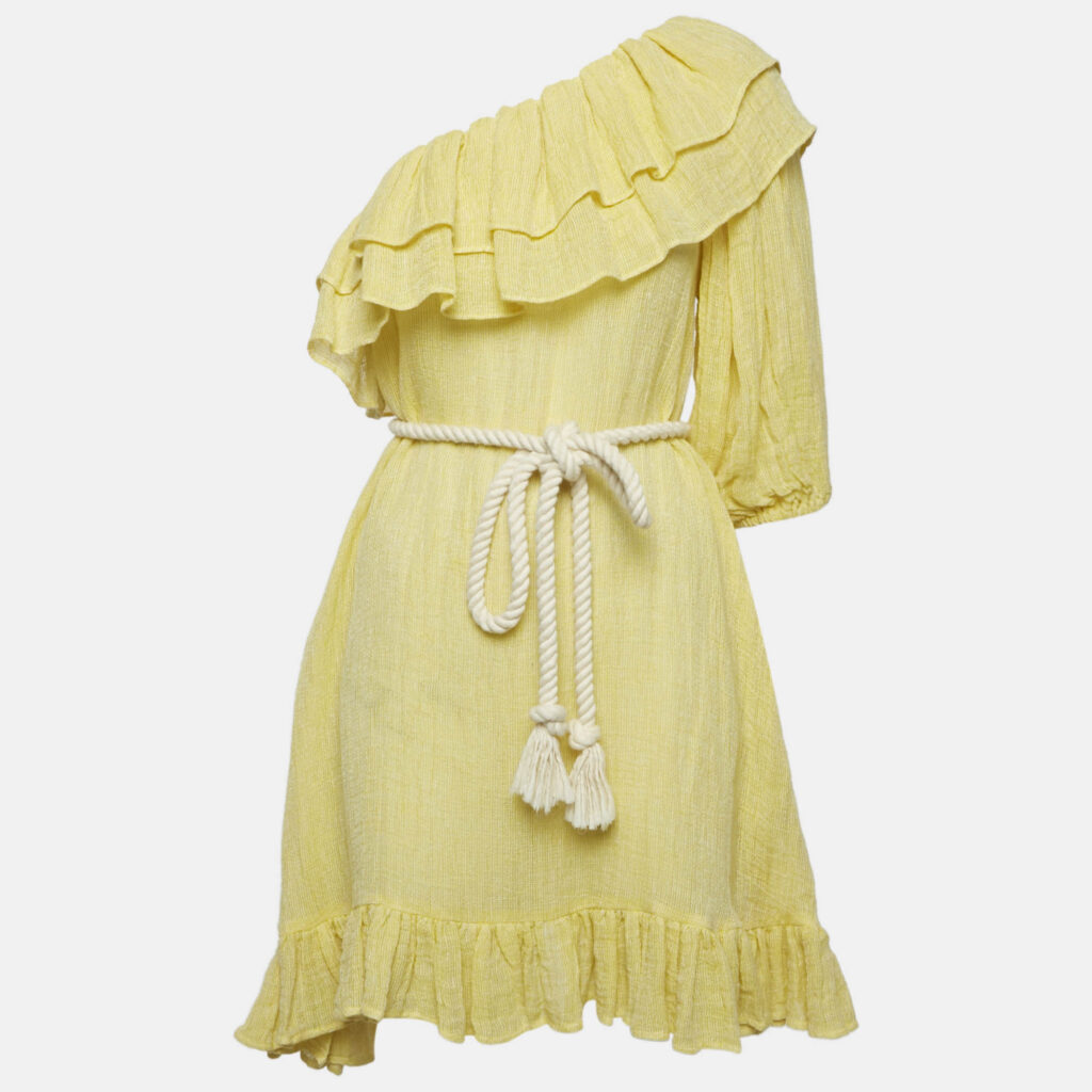 Lisa Marie Fernandez Yellow Gauze Linen Belted Mini Dress S Lisa Marie Fernandez Yellow Gauze Linen Belted Mini Dress S