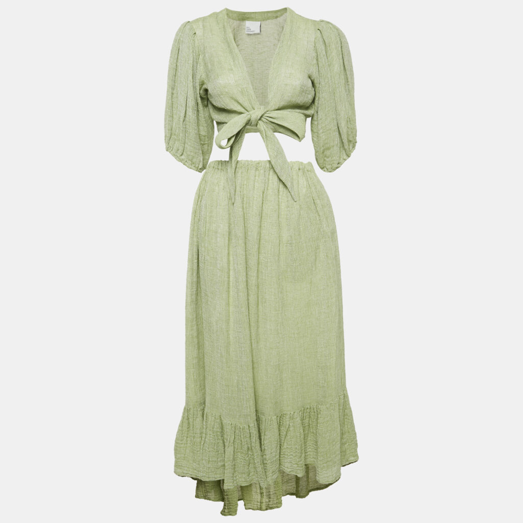 luxury-women-lisa-marie-fernandez-used-clothes-p1158286-008-1.jpg Lisa Marie Fernandez Green Textured Linen Wrap Top and Skirt Set M