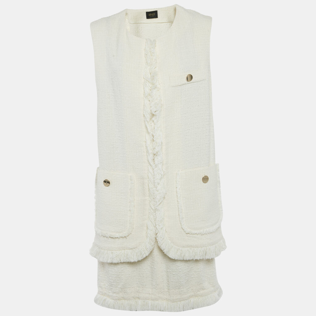 Liu Jo Off-White Boucle Sleeveless Jacket and Skirt Set M