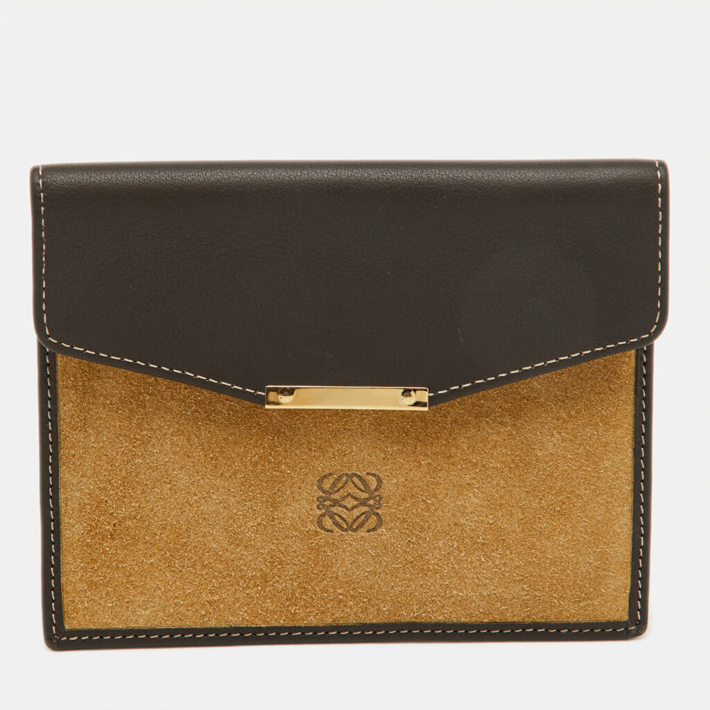 luxury-women-loewe-new-handbags-p1191340-001.jpg Loewe Beige/Dark Brown Suede and Leather Anagram Wallet