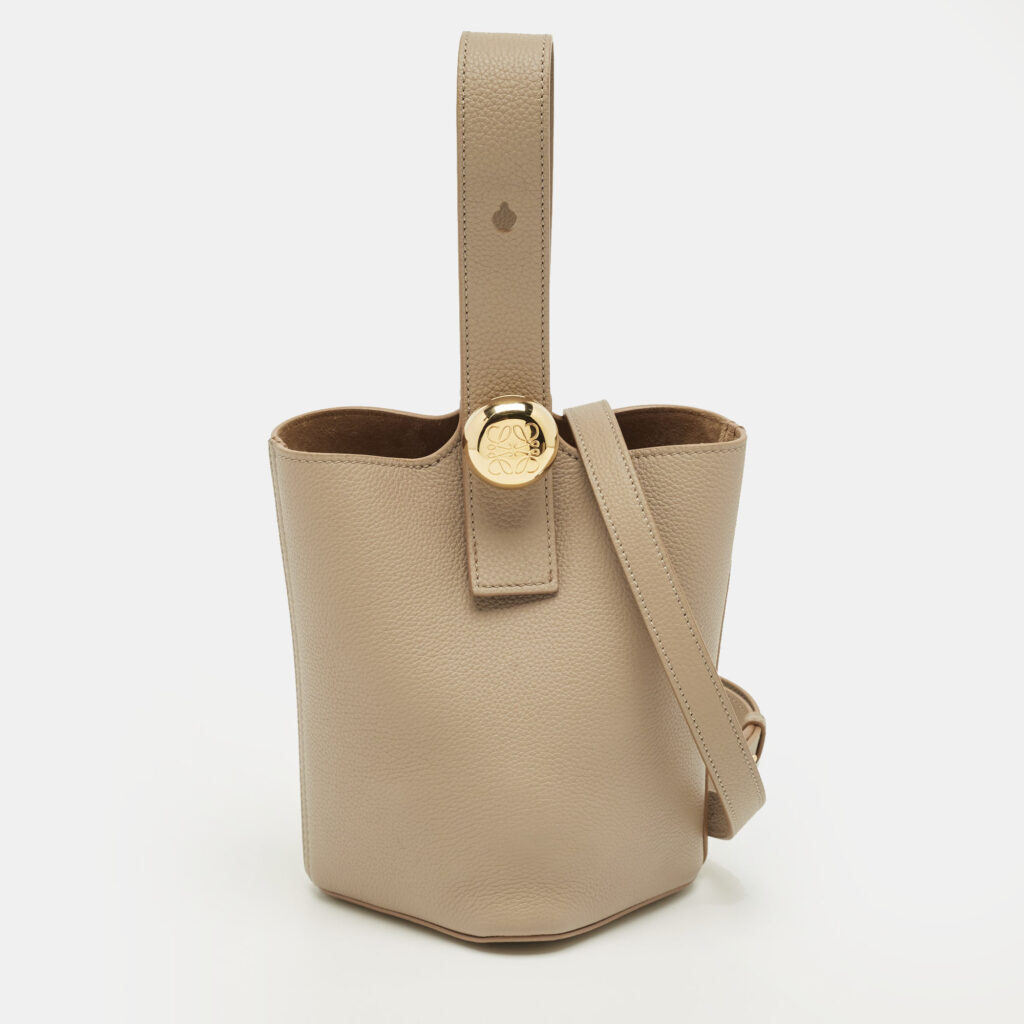 Loewe Beige Leather Mini Pebble Bucket Bag