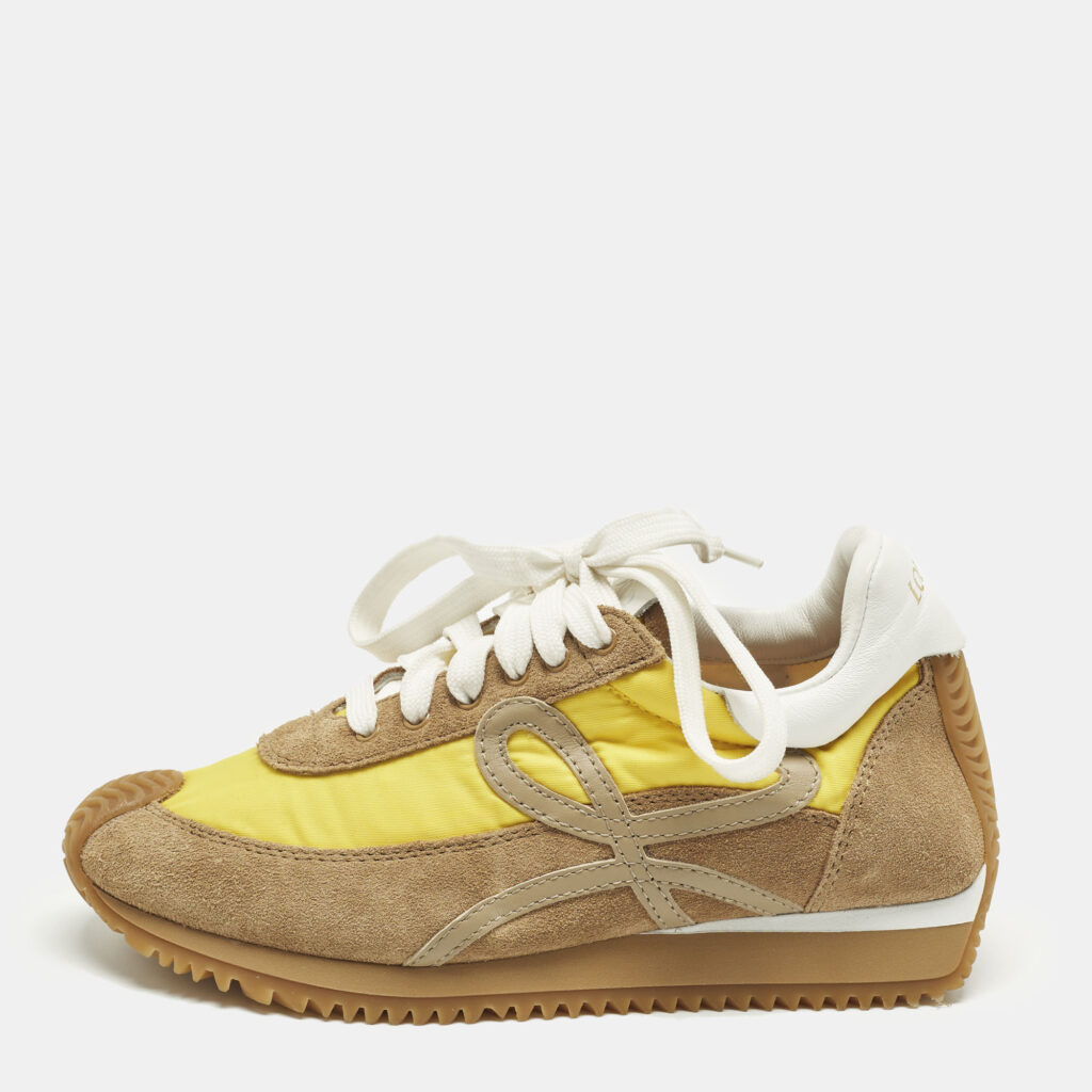 Loewe Brown/Yellow Leather and Suede Low Top Sneakers Size 35 Loewe Brown/Yellow Leather and Suede Low Top Sneakers Size 35