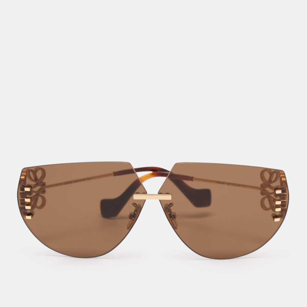 Loewe Brown/Gold Tone Hardware LW40049U Anagram Hexagonal Rimless Sunglasses Loewe Brown/Gold Tone Hardware LW40049U Anagram Hexagonal Rimless Sunglasses