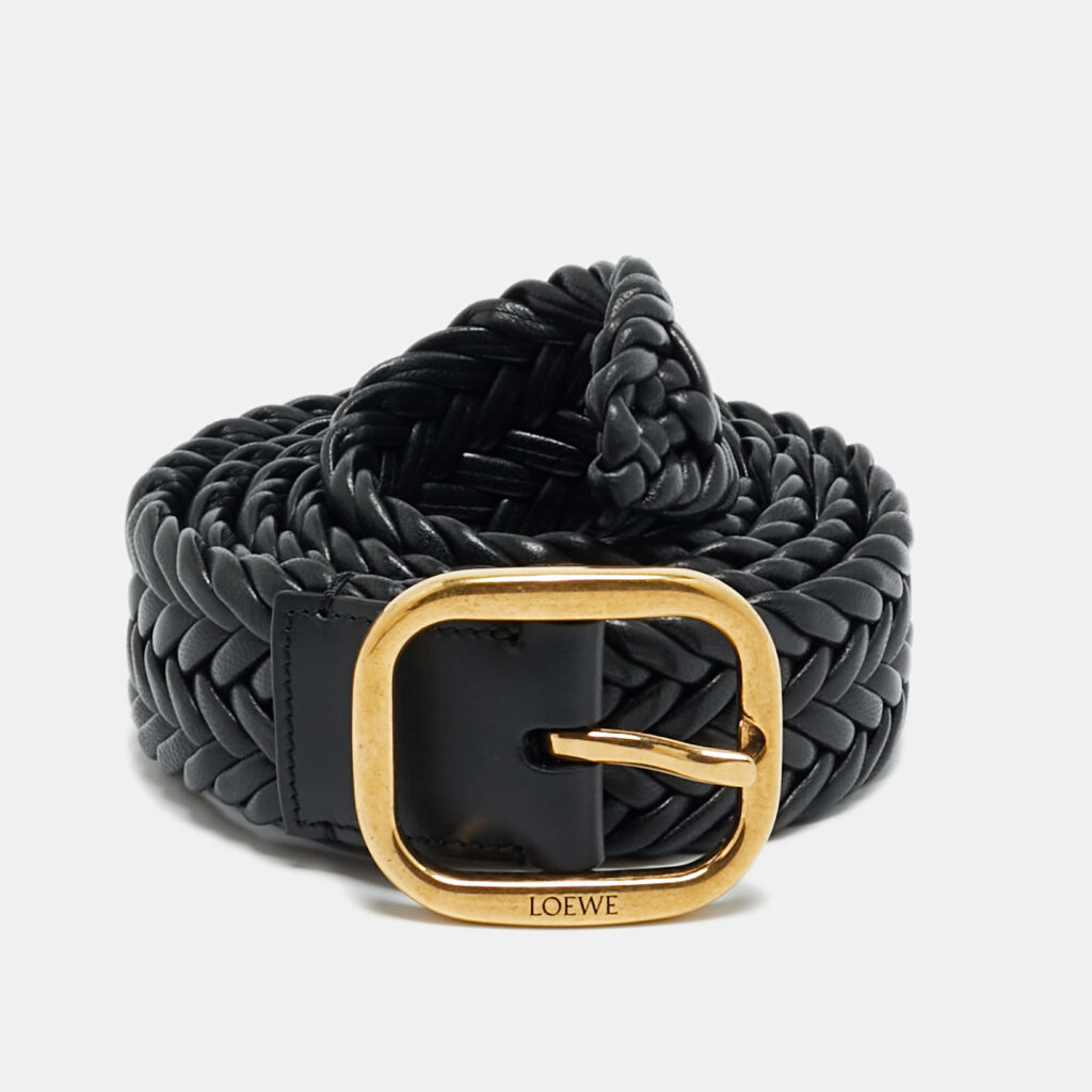 luxury-women-loewe-used-accessories-p1249549-001.jpg Loewe Buckle Belt Woven Black Leather