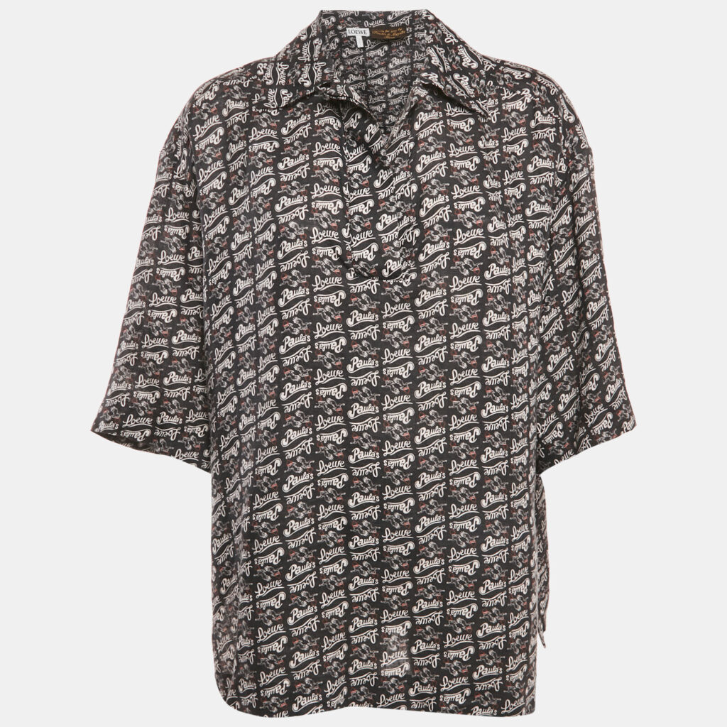 Loewe x Paula & Mopitz Ibiza Navy Blue Printed Linen Collared Tunic XS