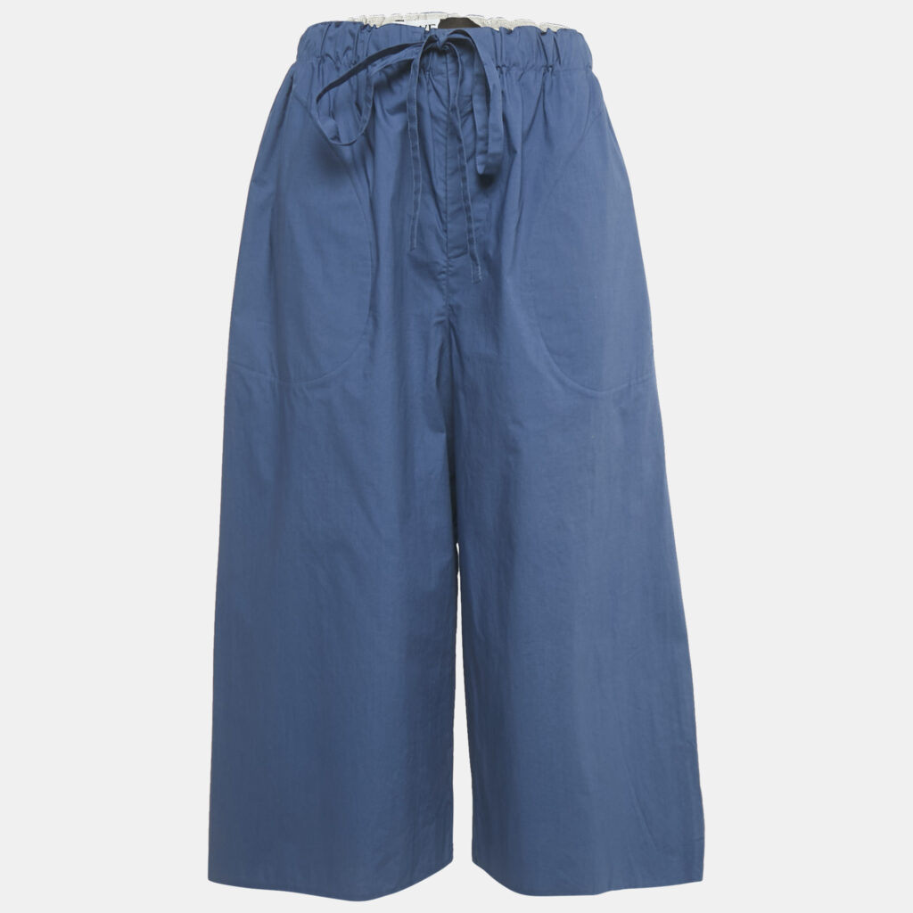 Loewe Blue Cotton Raw Edge Detail Wide Leg Trousers S Loewe Blue Cotton Raw Edge Detail Wide Leg Trousers S
