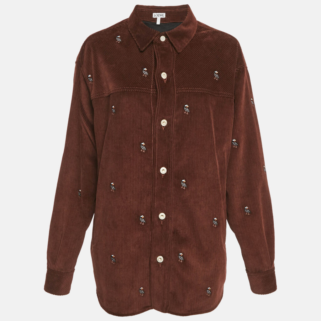 Loewe Maroon Embroidered Corduroy Oversized Shirt XS Loewe Maroon Embroidered Corduroy Oversized Shirt XS