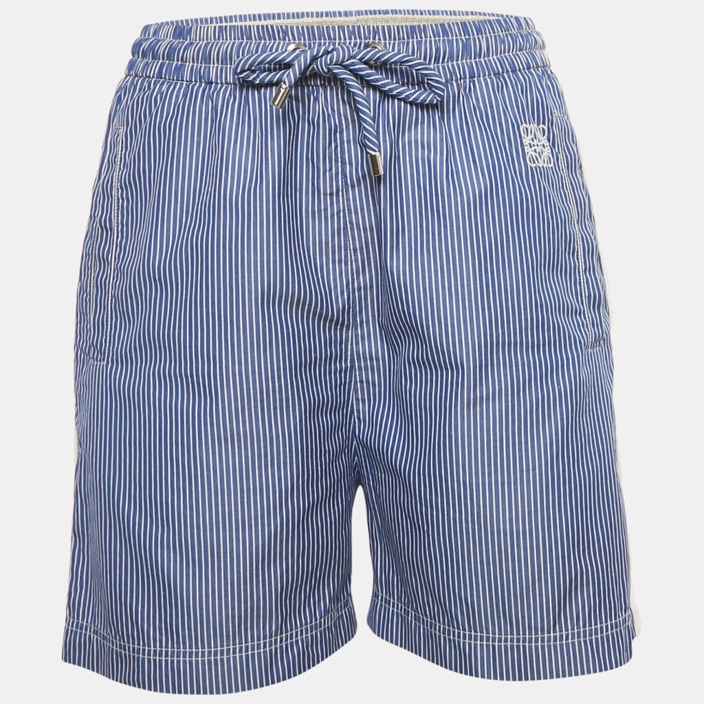 Loewe Blue Stripe Cotton Logo Embroidered Shorts S Loewe Blue Stripe Cotton Logo Embroidered Shorts S