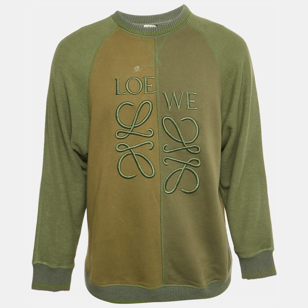 Loewe Olive Green Logo Embroidered Cotton Jumper S Loewe Olive Green Logo Embroidered Cotton Jumper S