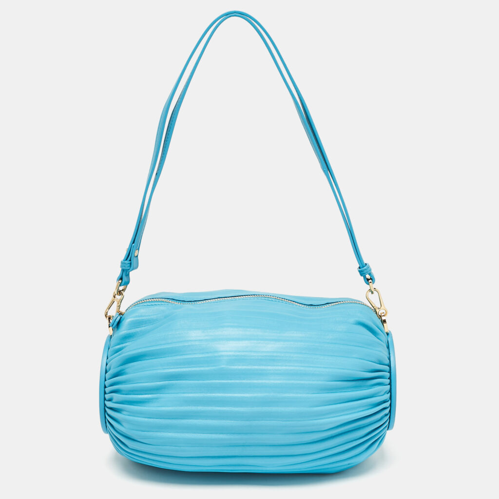 Loewe Light Blue Pleated Leather Bracelet Pouch Bag Loewe Light Blue Pleated Leather Bracelet Pouch Bag