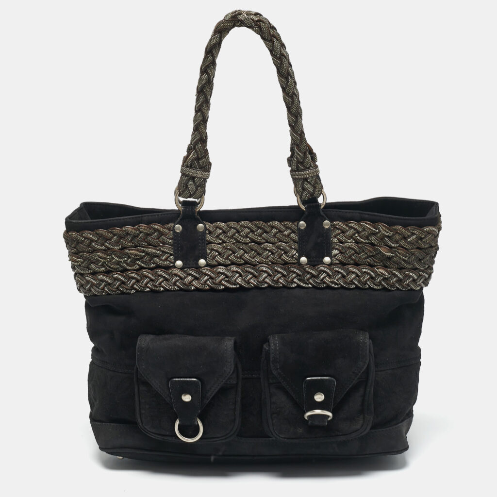 Loewe Black Suede Braided Chain Pocket Tote Loewe Black Suede Braided Chain Pocket Tote