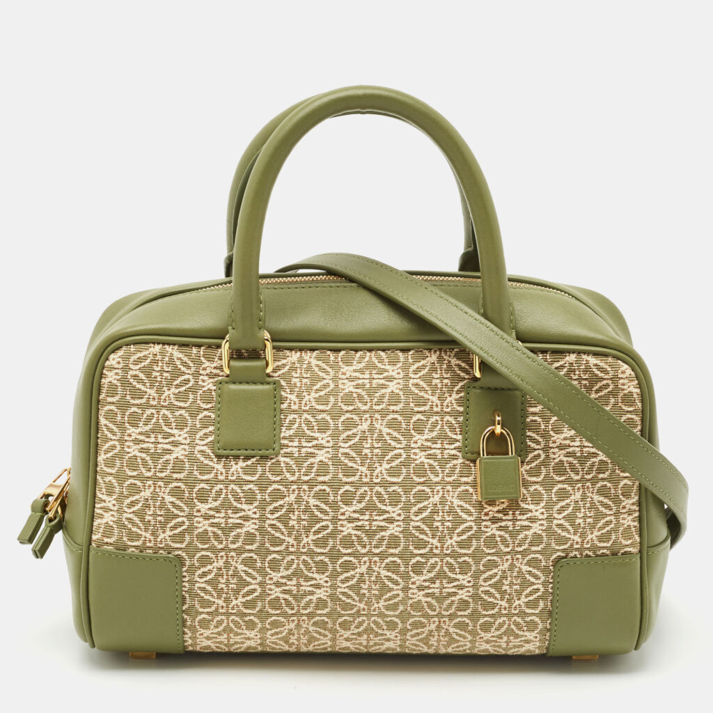Loewe Military Green Jacquard Canvas and Leather Amazona 23 Bag Loewe Military Green Jacquard Canvas and Leather Amazona 23 Bag