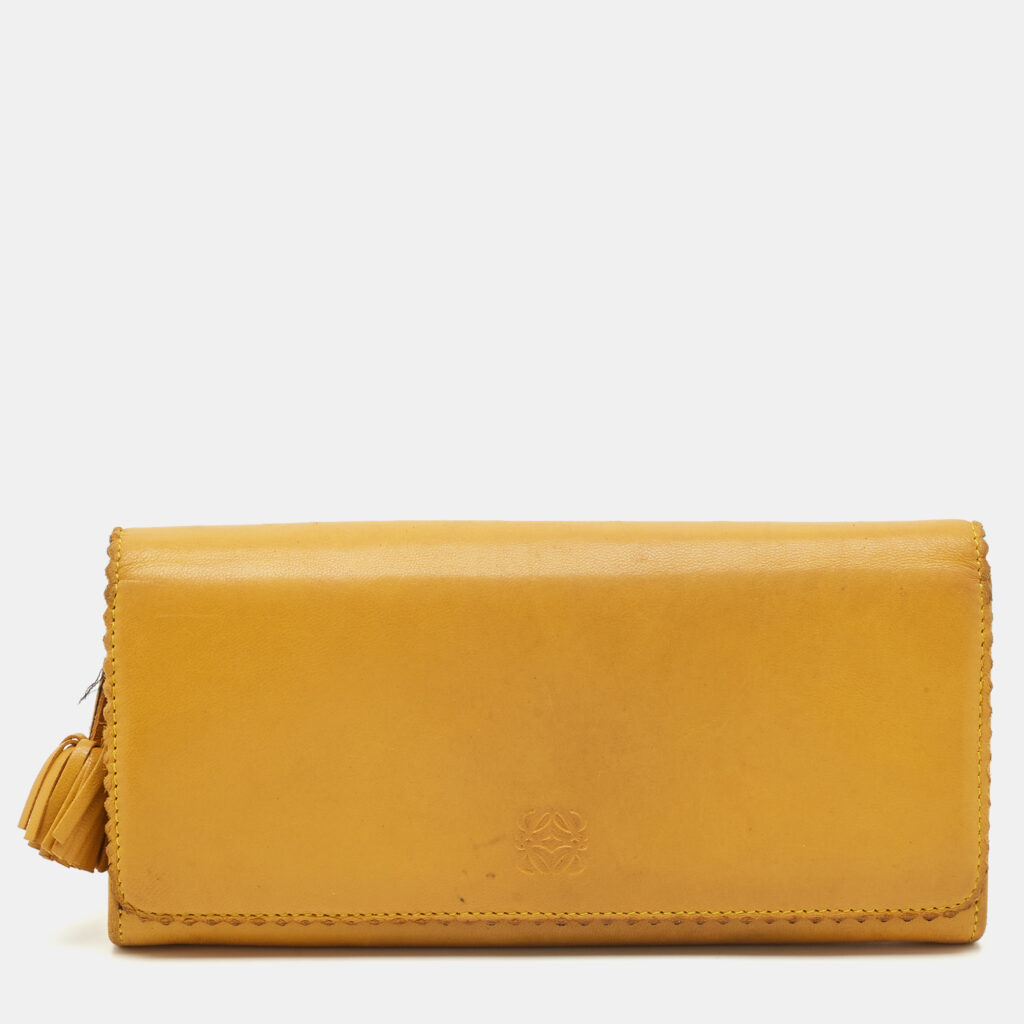 Loewe Yellow Leather Tassel Flap Continental Wallet Loewe Yellow Leather Tassel Flap Continental Wallet