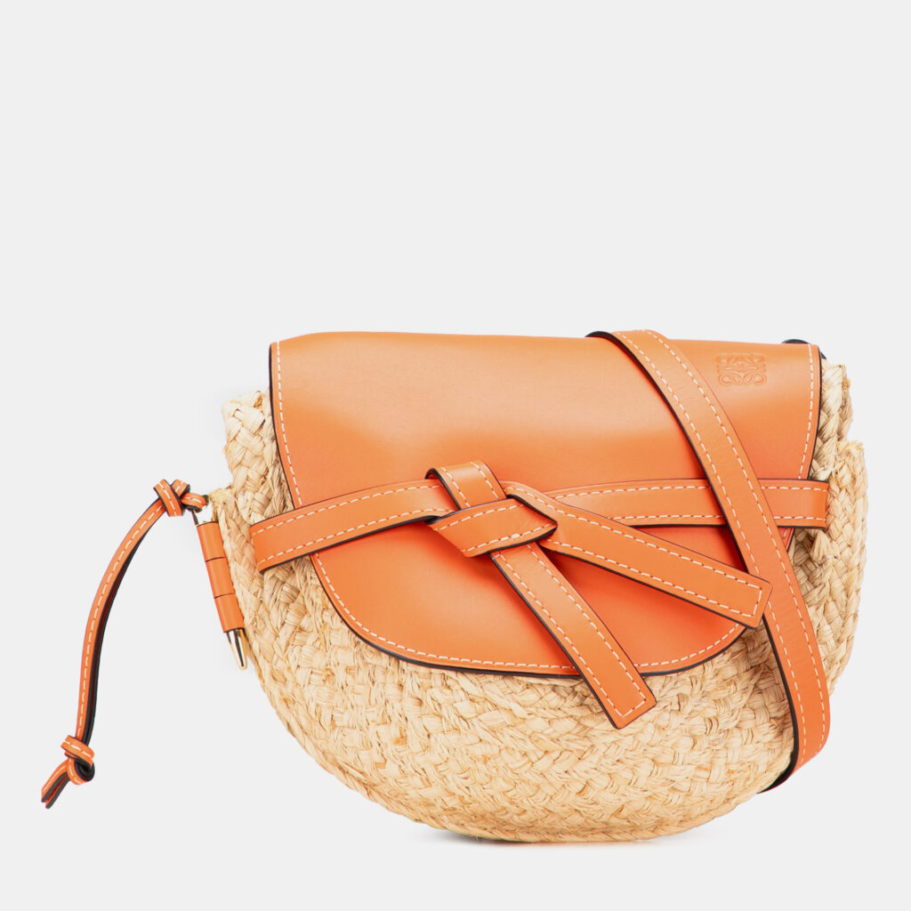 Loewe Beige/Orange Medium Raffia Gate Crossbody
