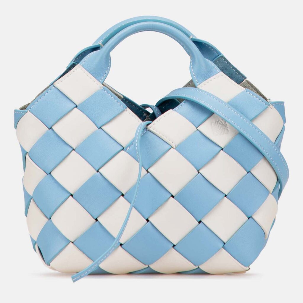 Loewe Blue White Mini Woven Calfskin Gingham Surplus Basket Bag Loewe Blue White Mini Woven Calfskin Gingham Surplus Basket Bag