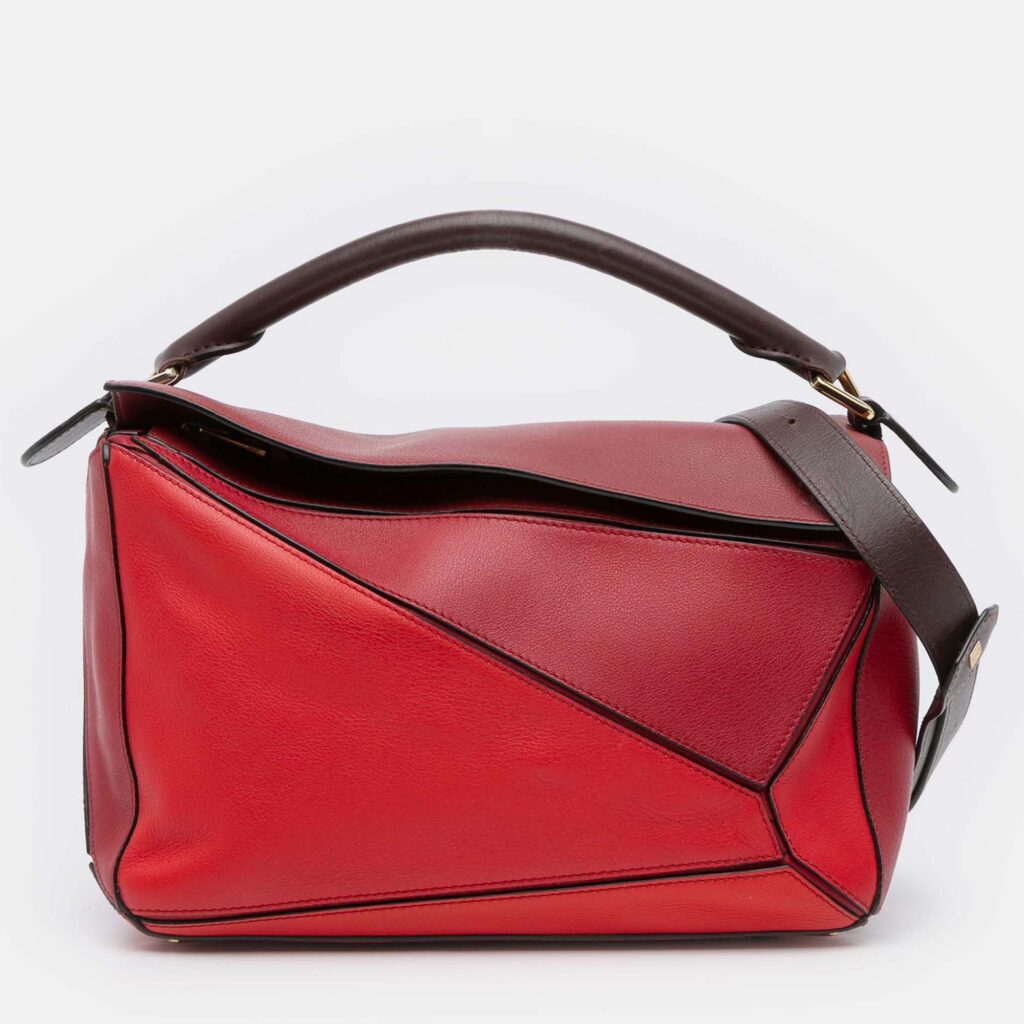 Loewe Red Medium Tricolor Calfskin Puzzle Satchel Loewe Red Medium Tricolor Calfskin Puzzle Satchel
