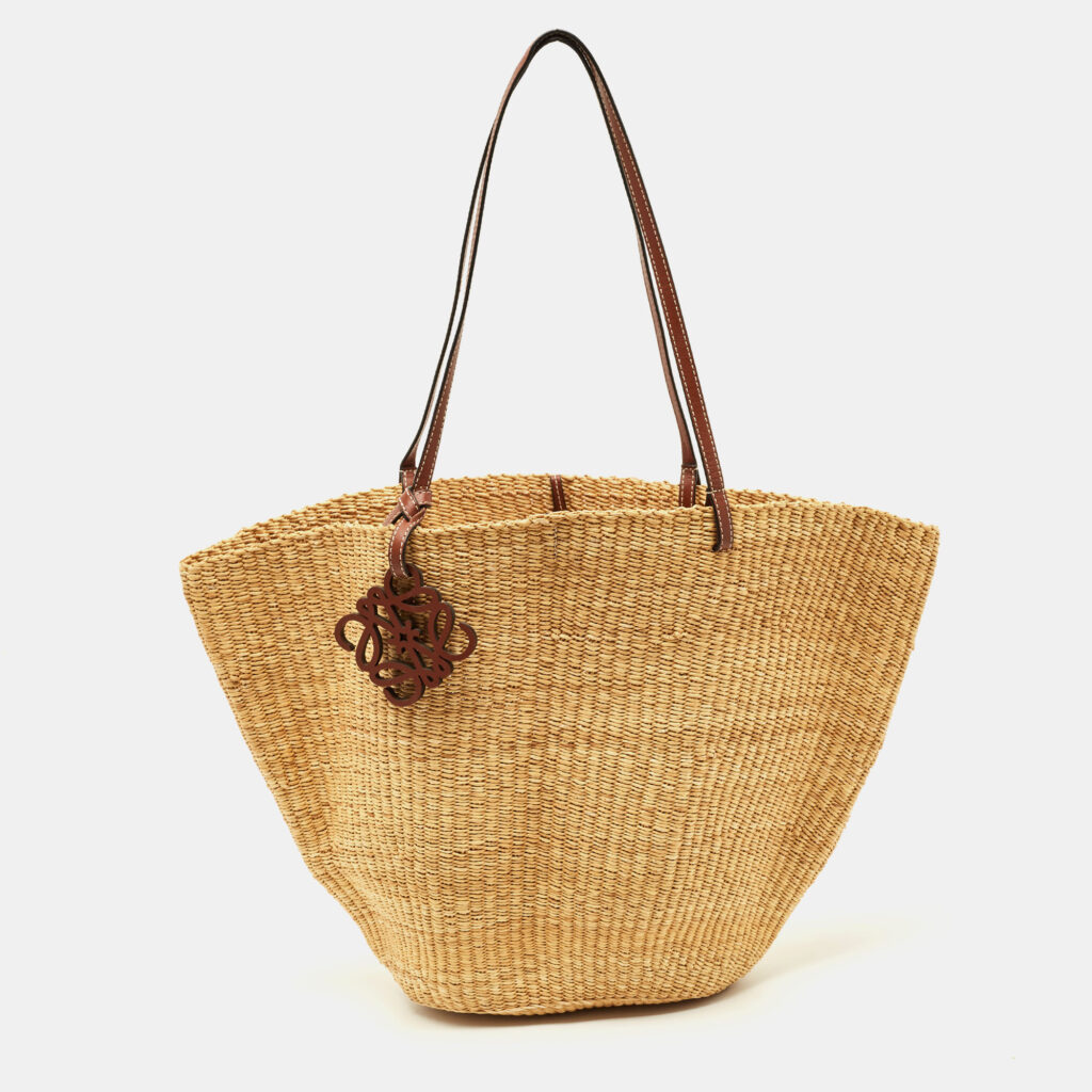 Loewe Natural/Tan Woven Raffia Shell Basket Bag Loewe Natural/Tan Woven Raffia Shell Basket Bag