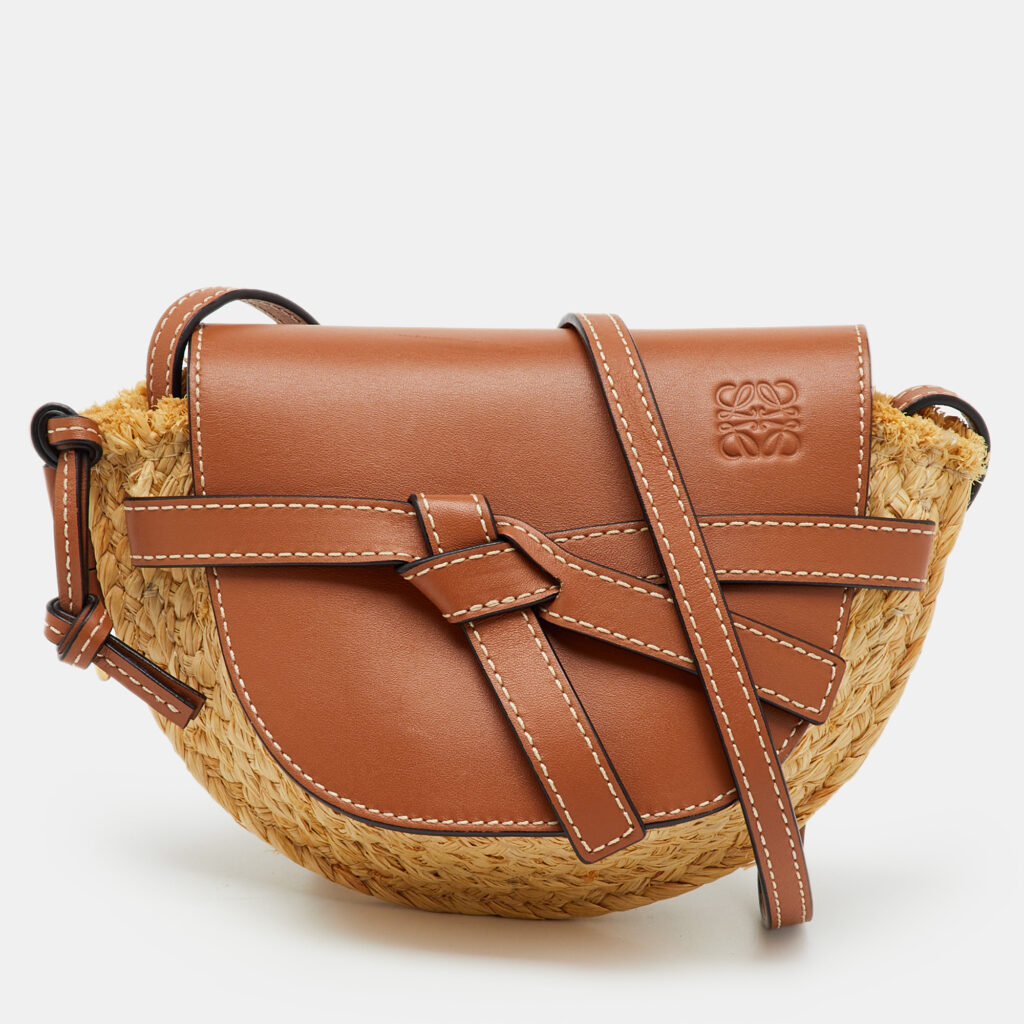 Loewe Beige/Tan Raffia and Leather Mini Gate Shoulder Bag Loewe Beige/Tan Raffia and Leather Mini Gate Shoulder Bag