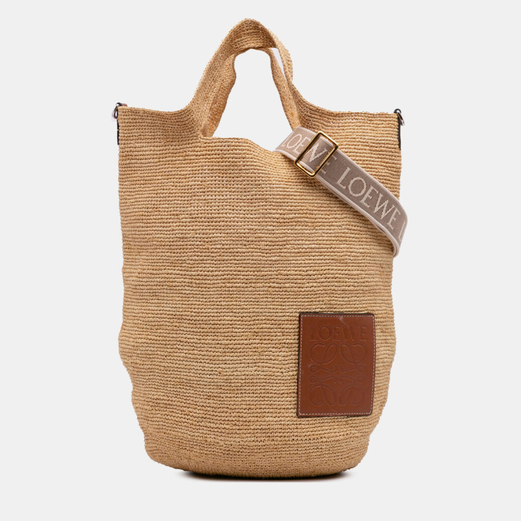 Loewe Beige Mini Raffia Slit Satchel