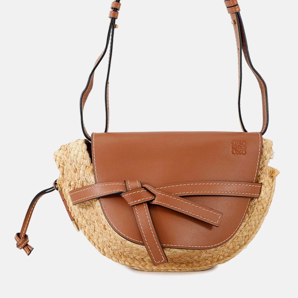 Loewe Gate Shoulder Bag Tan/Natural Raffia Leather Size Small Loewe Gate Shoulder Bag Tan/Natural Raffia Leather Size Small