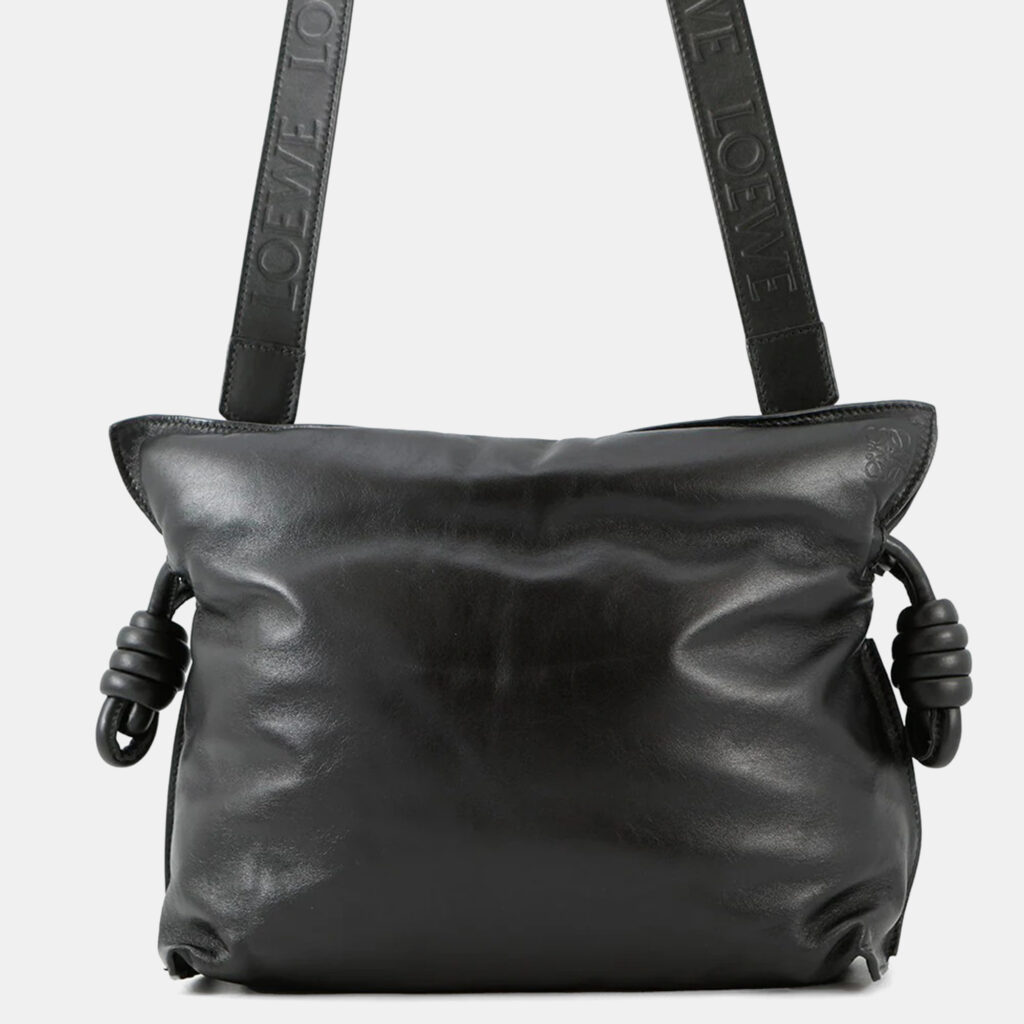 Loewe Puffer Flamenco Clutch Bag Black Leather Loewe Puffer Flamenco Clutch Bag Black Leather