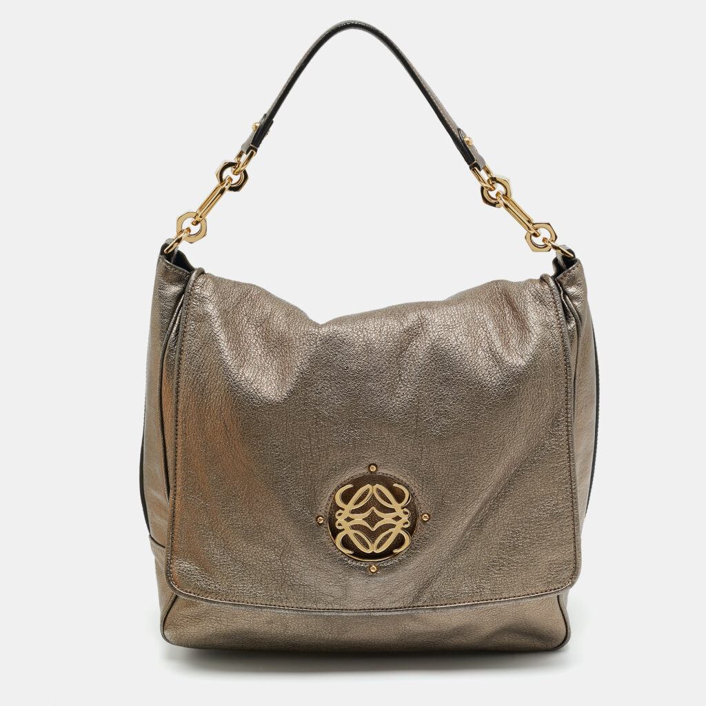 luxury-women-loewe-used-handbags-p1241918-012-1.jpg Loewe Metallic Leather Anagram Maia Flap Top Handle Bag