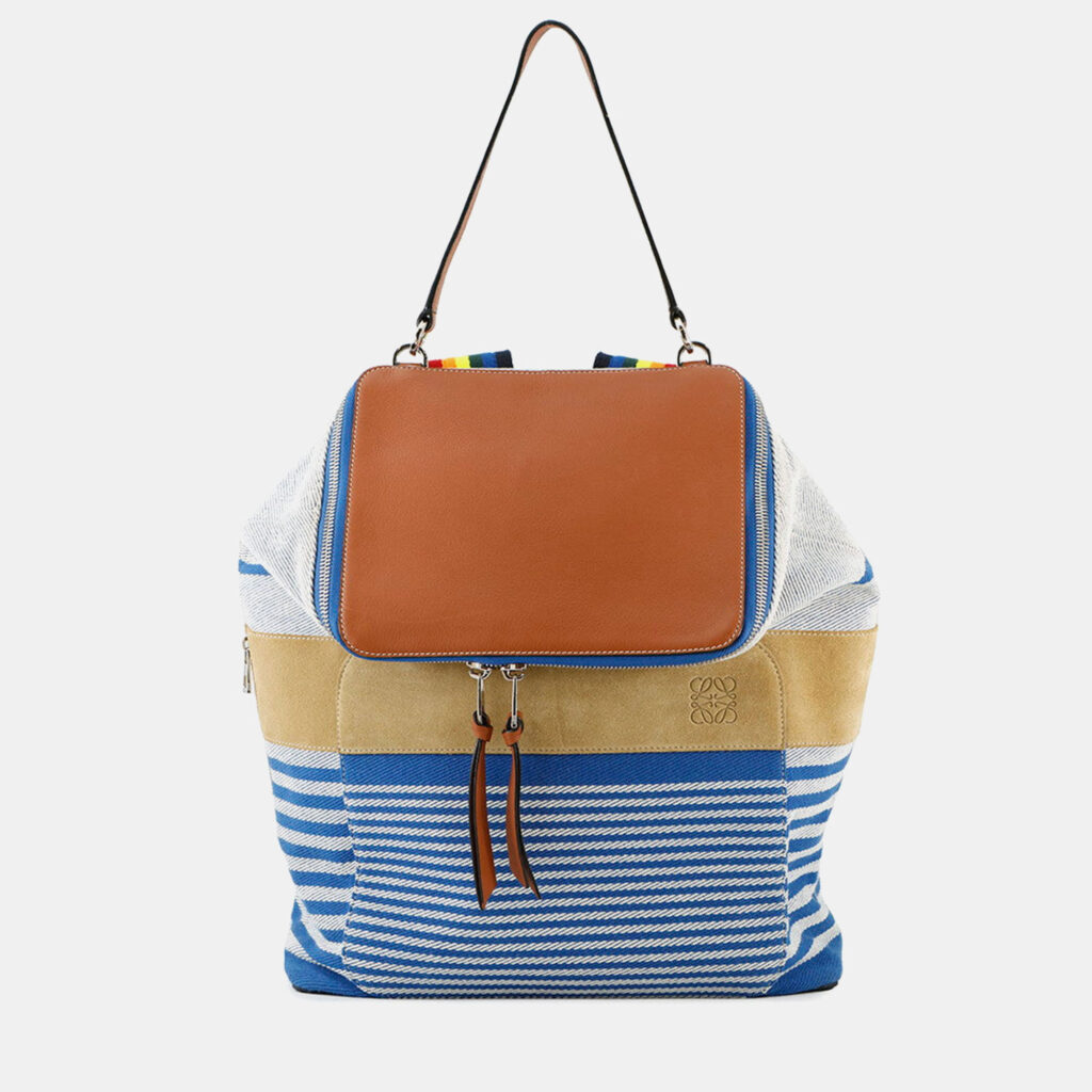 Loewe Goya Anagram Backpack Blue/White/Brown Canvas Leather Loewe Goya Anagram Backpack Blue/White/Brown Canvas Leather