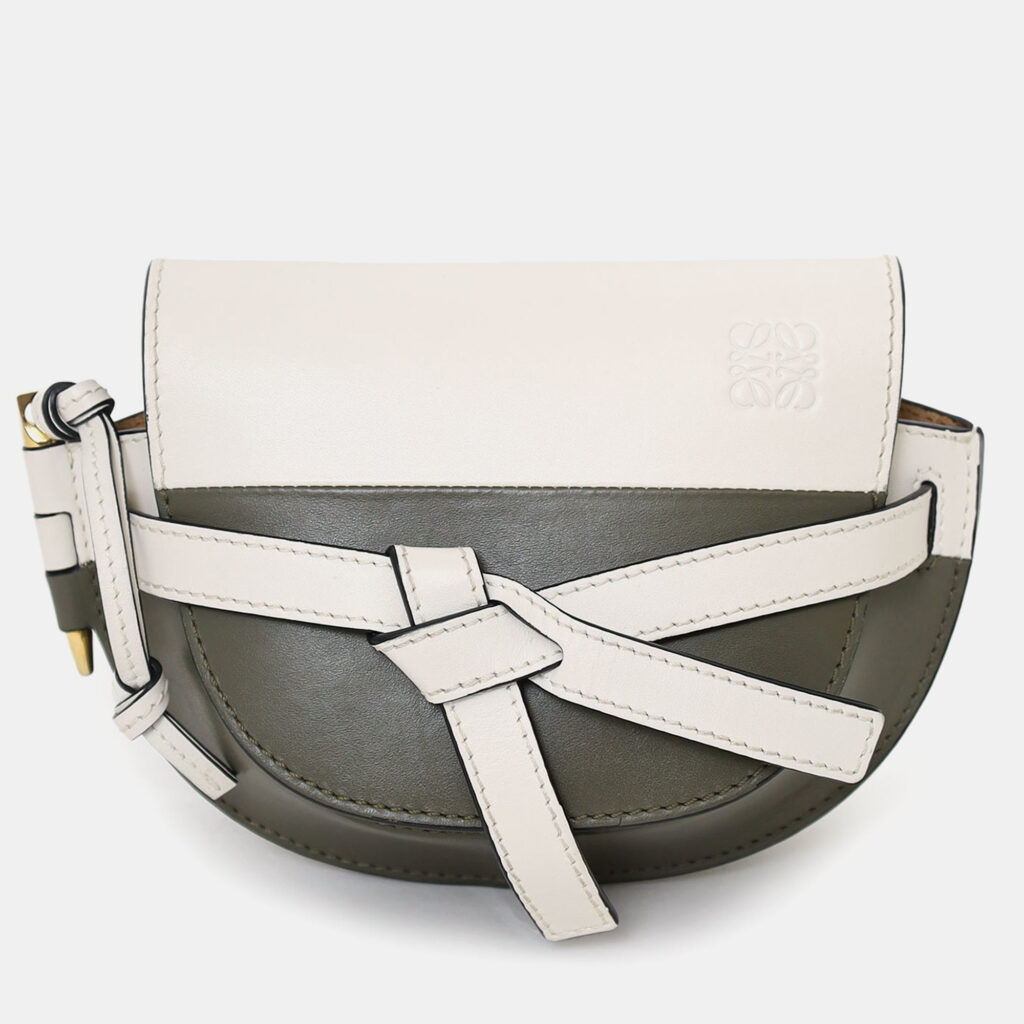 luxury-women-loewe-used-handbags-p1247901-005-1.jpg Loewe Green/White Leather Mini Gate Crossbody