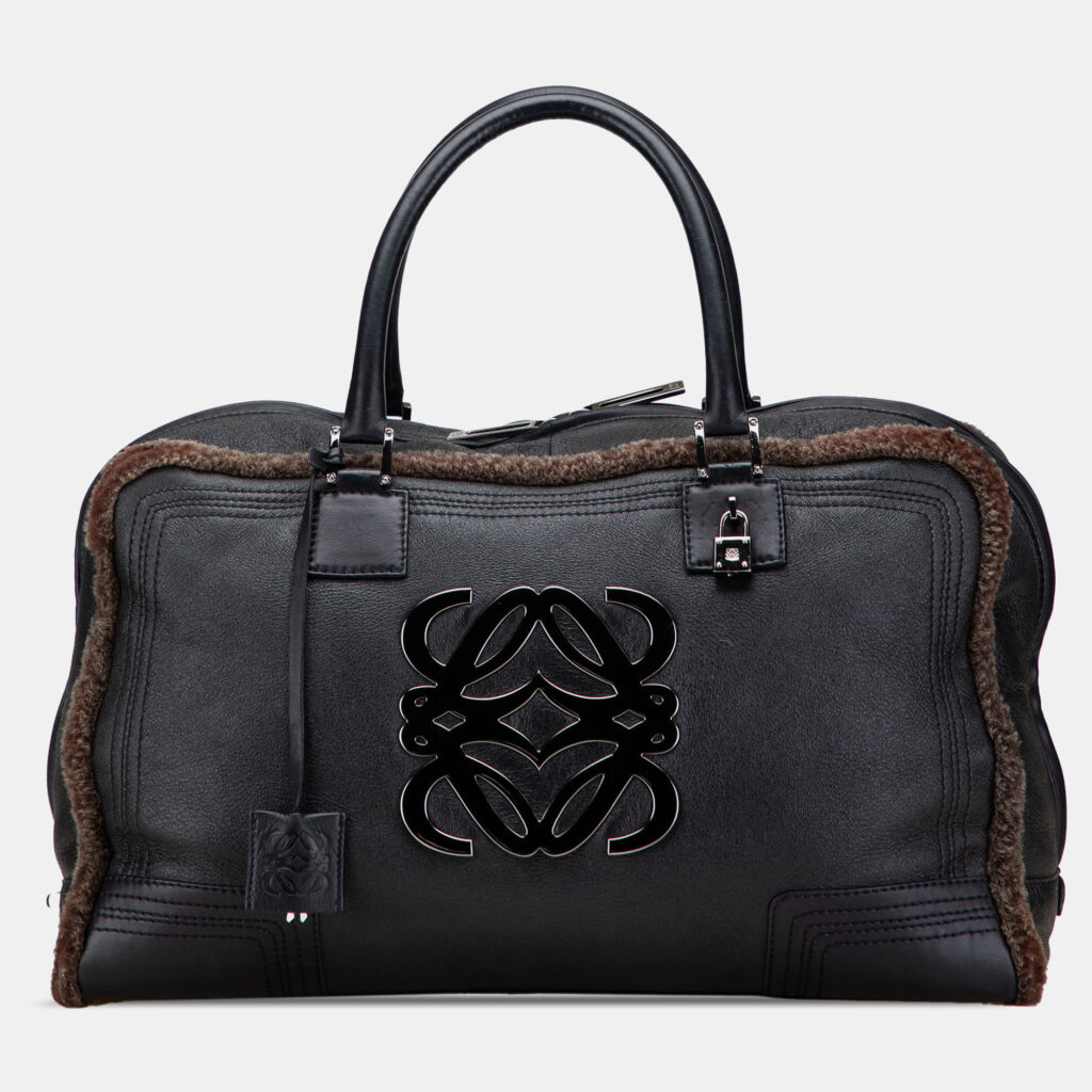 Loewe Black Brown Shearling Trimmed Calfskin Amazona 44 Loewe Black Brown Shearling Trimmed Calfskin Amazona 44