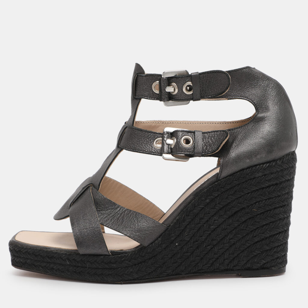 Loewe Grey Leather Strappy Wedge Sandals Size 39 Loewe Grey Leather Strappy Wedge Sandals Size 39