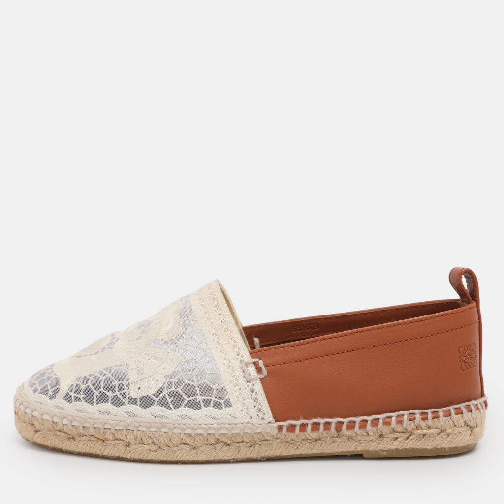 Loewe White/Brown Lace and Leather Espadrille Flats Size 37 Loewe White/Brown Lace and Leather Espadrille Flats Size 37