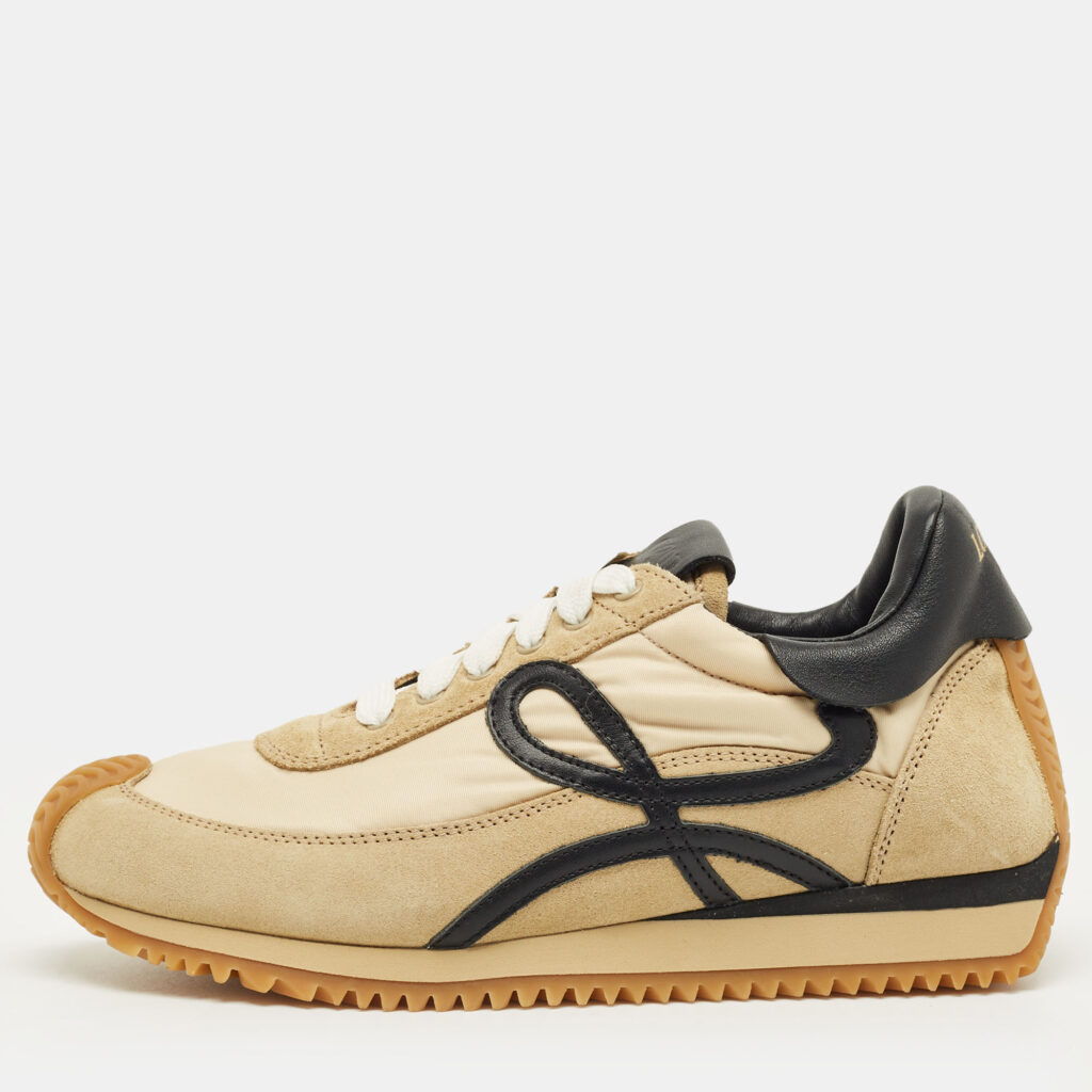 luxury-women-loewe-used-shoes-p1244704-005-1.jpg Loewe Beige Leather and Suede Low Top Sneakers Size 36