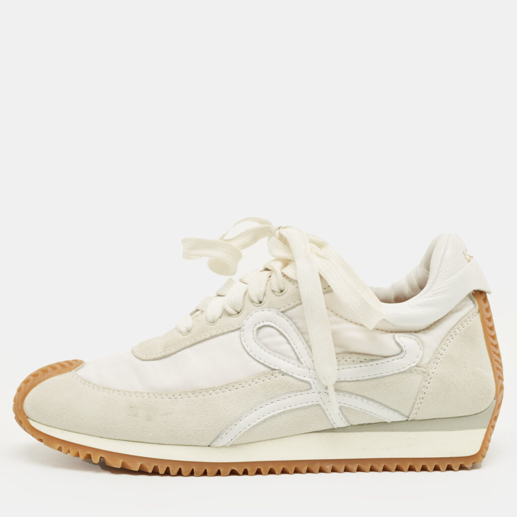 luxury-women-loewe-used-shoes-p1244710-010.jpg Loewe White Nylon and Suede Flow Low Top Sneakers Size 35