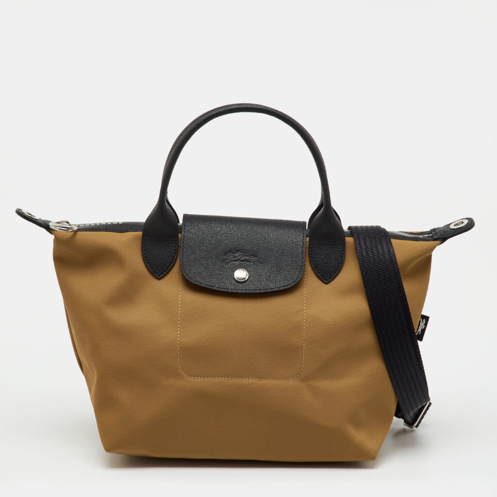 Longchamp Khaki Brown/Black Fabric and Leather Le Pliage Energy S Bag Longchamp Khaki Brown/Black Fabric and Leather Le Pliage Energy S Bag